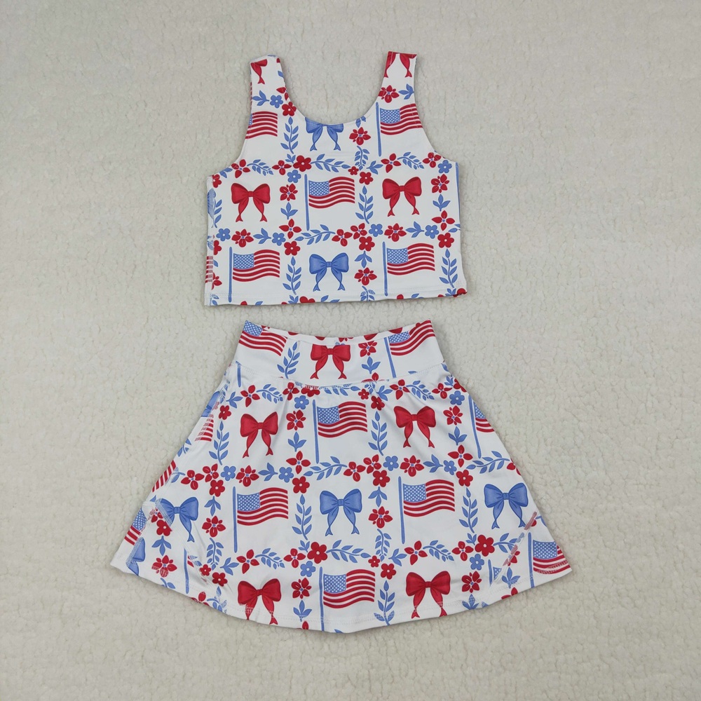 Baby Yoga Clothing - Wholesale Toddler Flags Bows Shirt Skirt